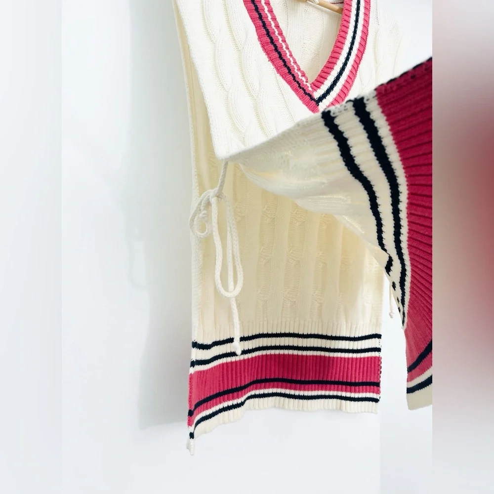 NWOT Free People Coastal Prep Cotton Knit Vest Sweater Pullover One Size